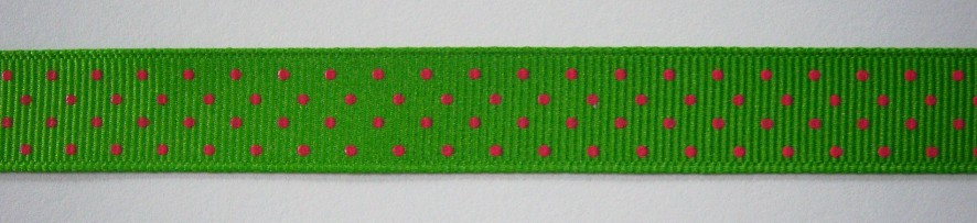 Apple Green/Shocking Dot 5/8" Grosgrain Ribbon